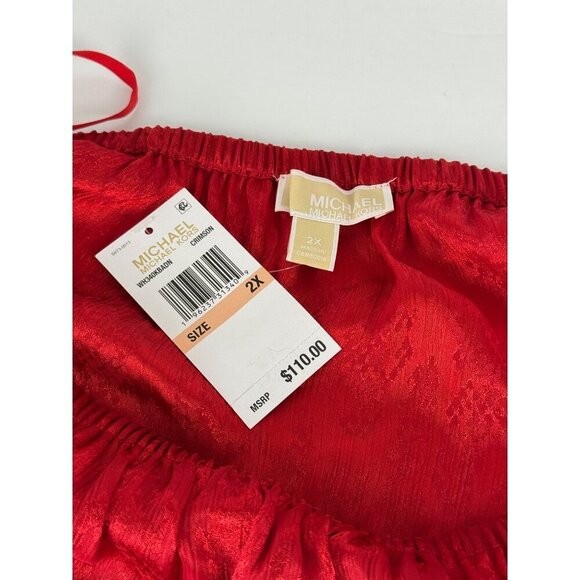 Michael Michael Kors NEW Crimson Red Blouse 2X Satin Off the Shoulder Snakeskin - Picture 7 of 10